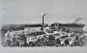 Fabriksgelänge, ganz rechts die Halle - 1910