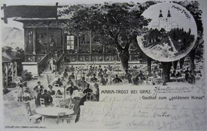 Salon beim Gasthaus "Zum goldenen Kreuz" (Grußkarte) - 1910 ca.