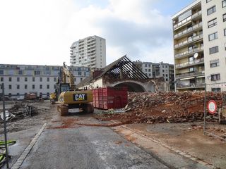 Stallgebäude beim Abbruch